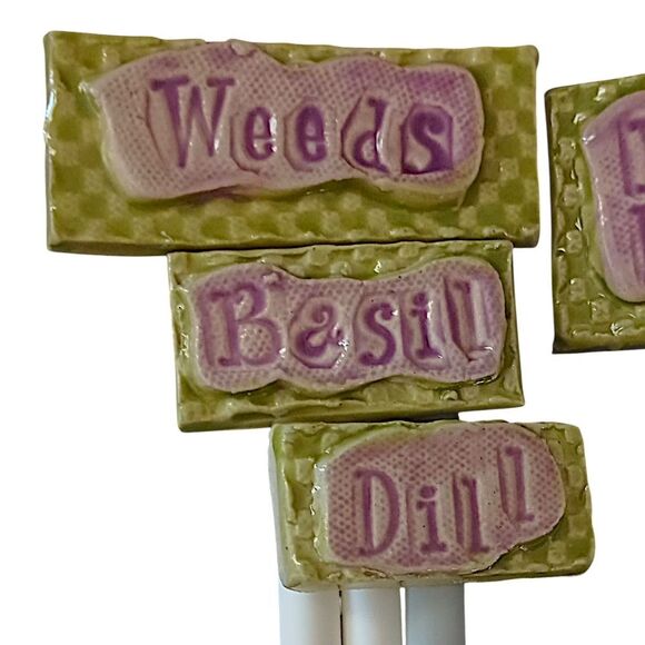 4 Pottery Garden Plant Marker Stakes SML Pottery Susan Levine Cottage Herbs - Picture 6 of 16